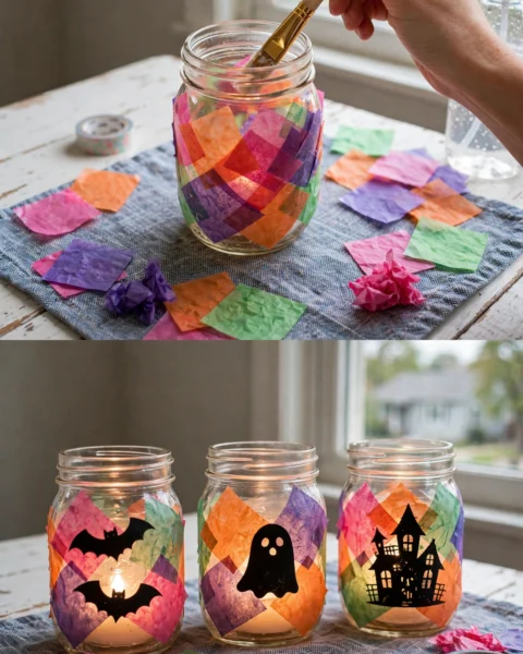 DIY Rainbow Haunted Mason Jar Lanterns for Kids