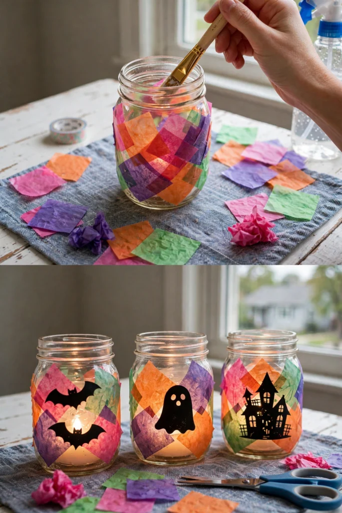 Rainbow Haunted Mason Jar Lanterns