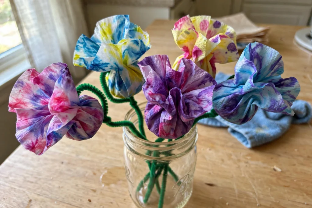 DIY Tie-Dye Coffee Filter Flowers for Kids