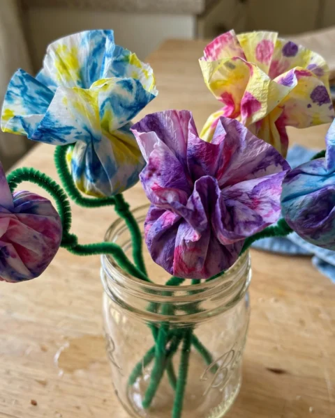 DIY Tie-Dye Coffee Filter Flowers for Kids