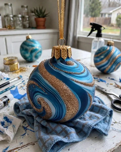 Easy Nail Polish Marbled Christmas Ornaments for Kids