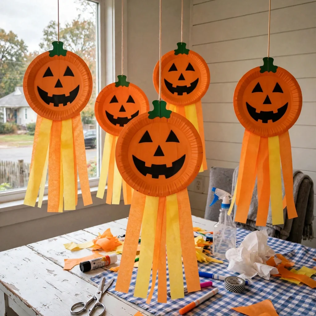 Floating Paper Plate Pumpkin Ghosts That Dance in the Air