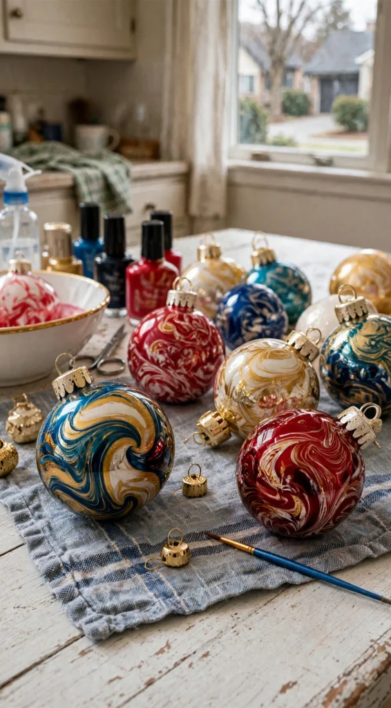 Water Marbled Christmas Ornaments