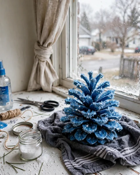 DIY Blue Crystal Pinecones: Easy Winter Craft for Kids