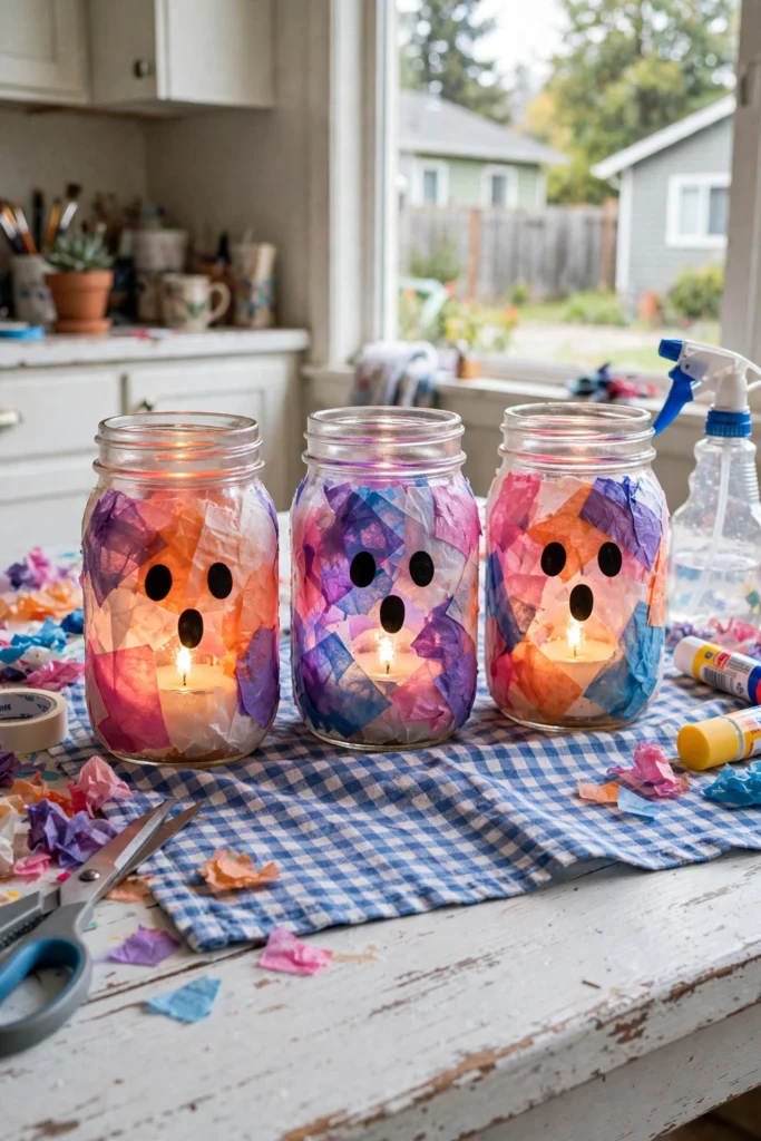 Rainbow Glow Ghost Mason Jar Lanterns