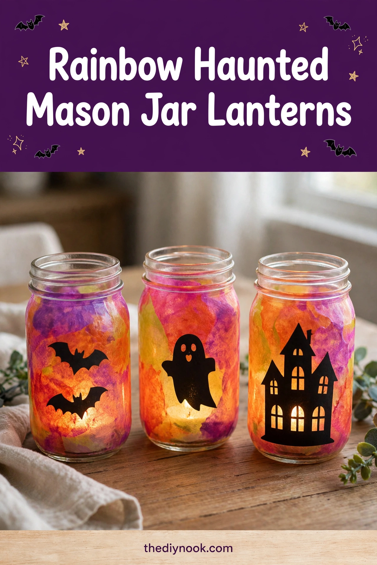 DIY Rainbow Haunted Mason Jar Lanterns for Kids