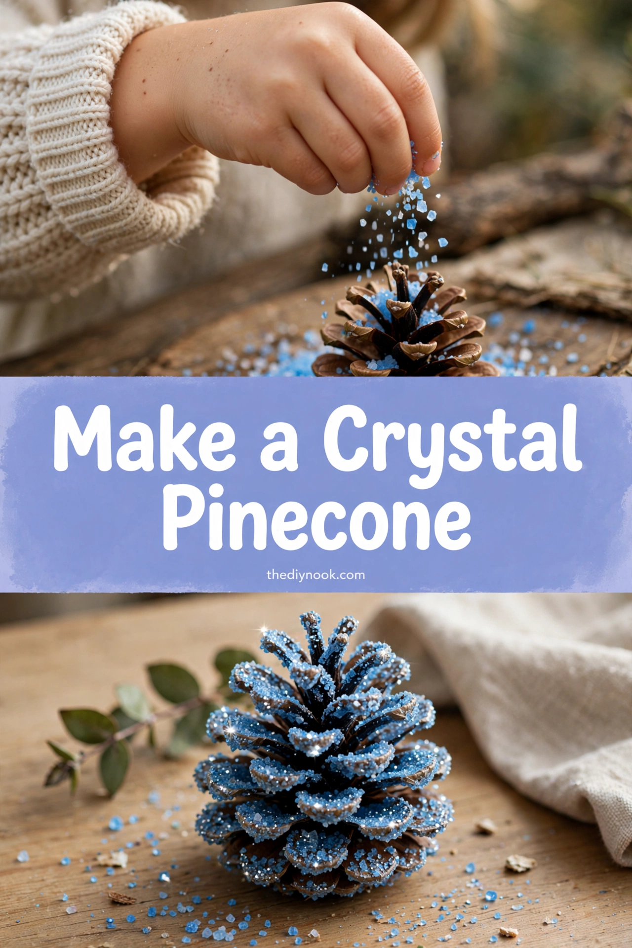 DIY Blue Crystal Pinecones: Easy Winter Craft for Kids